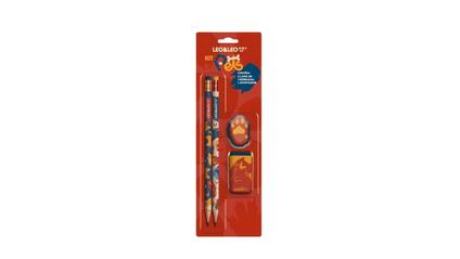 Kit Lápis HB Pets 2 Lápis/Apontador/Borracha - Leo&Leo