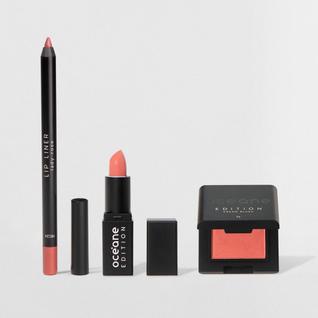 Kit Lápis Labial Rosa + Mini Batom Nude + Mini Blush Cremoso Caramelo Océane Edition (3 Pr