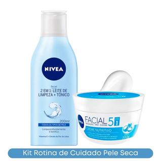 Kit Leite de Limpeza Tônico Nivea 200ml + Creme Nutritivo Nivea 100g Hidratação Pele Seca