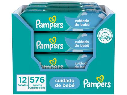 Kit Lenços Umedecidos para Limpeza Pampers Cuidado de Bebê 576 Unidades