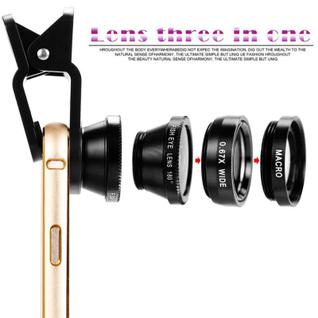 Kit Lentes Para Fotos De Maquiagem Celular 3 em 1 Universal Macro Fish Eye Wide Vermelha C