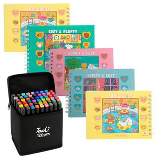 Kit Livro de Colorir Adulto Comfy e Cozy Tik Tok 120 Canetas