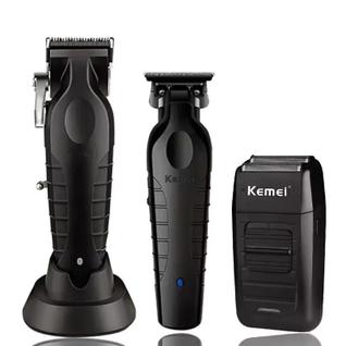 Kit Máquina de Corte Acabamento e Shaver Para Barbearia Barbeiro Profissional Kemei 2296-2