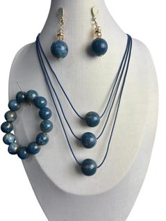 Kit Maxi Colar Com Pulseira e Brincos Pingente Quadrado Resina Elegante