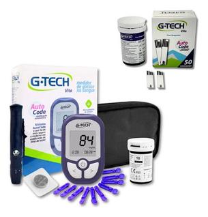Kit Medidor De Glicose Completo Mais 50 Tiras Gtech Vita