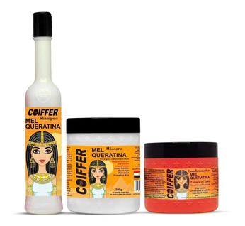 Kit Mel e Queratina Coiffer shampoo condicionador e mascara p/ Brilho Nutrição Maciez