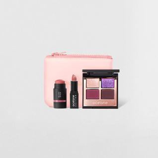 Kit Mini Blush em Bastão Rosa + Mini Batom Nude Semi-Matte + Night Glam + Mini Daily Makeu