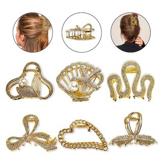 Kit Mix 6 Presilhas Metal Dourado Penteado Cabelo Semi Preso Hair Feminino Estilo Acessóri