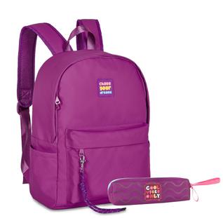 Kit Mochila de Costas Chase Your Dreams C/ Estojo Vibes Only Escolar Juvenil Lilás - Clio