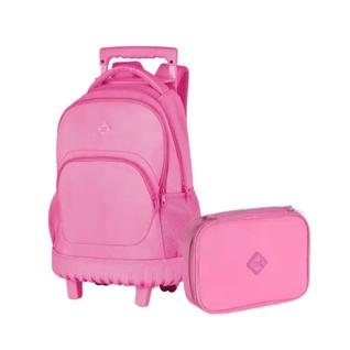 Kit Mochila de Rodinha e Estojo Box For Girls Rosa Clio