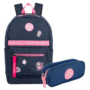 Kit Mochila Escolar Grande Trend Estojo Sestini Azul Jeans