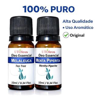 Kit Óleos Essenciais Melaleuca + Menta Piperita 10ml Puro, aroma refrescante, difusor, uso