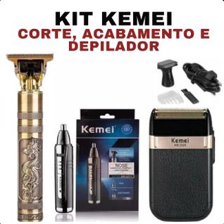 Kit Original Completo Kemei Profissional: Barbeador e Aparador Compacto