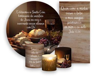 Kit Painel De Festa  Trio Capa Cilindro  Faixa Veste Fácil,  Santa Ceia Evangélico 025