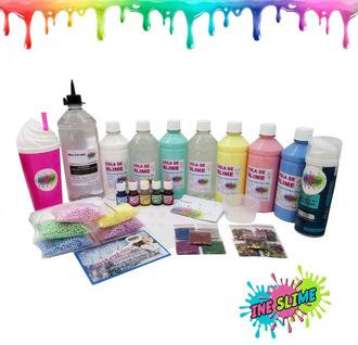 Kit Para Fazer Slime Com Cola Banca Colorida Transparente - Kit Grande Completo - Ine Slim