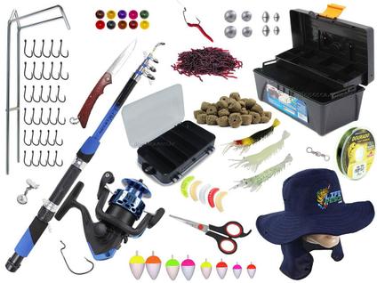Kit Para Pesca Vara Telescópica 1,70m + Molinete + Caixa C/ Acessórios (Ref. 80)