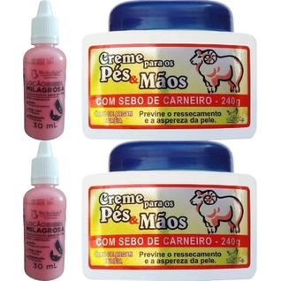 Kit Pés e Mãos 2 Gotinha + 2 Creme Sebo de Carneiro Para Hidratar Amaciar e Suavizar Pés A