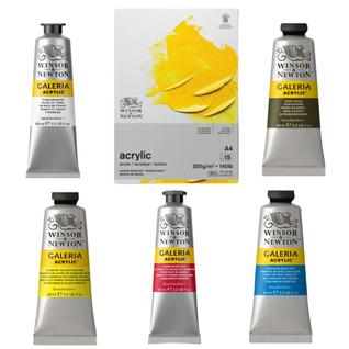 Kit Pintura Acrílica 5 Tintas Cores Primárias + Bloco A4 W&N