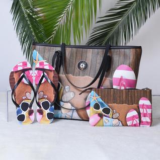 Kit Praia Feminino: Bolsa + Chinelo + Nécessaire  Estilo e Praticidade