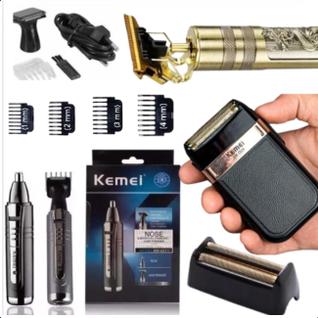 Kit Profissional Completo Kemei: Barbeador Premium e Máquina Versátil