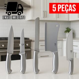 Kit Profissional para Cozinha de Facas Peixeira Desossa Cutelo Pão Aço Inox Chef Alta Qual