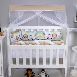 Kit Protetor de Mini Berço Menino e Menina Safari 08 Pçs e Outros Modelos Com Trança e Lat