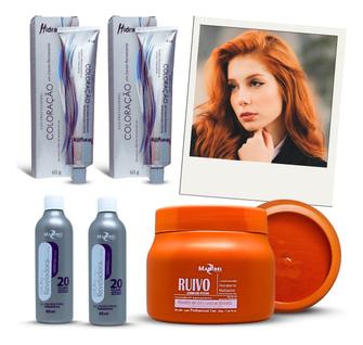 Kit Ruivo Acobreado 2 Colorações 8.44 + 2 Ox + 1 Matizador 500g Mairibel