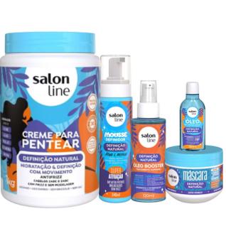 Kit Salon Line Definição Natural Cr. de Pentear 1k+Masc 300g+Mousse Definidor 240Ml+Óleo 5
