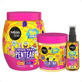 Kit Salon Line Kids Bob Esponja Sos Cachos: Creme Para Pentear 1kg, Gelatina Capilar 400g 