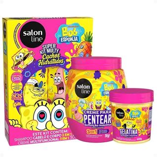 Kit Salon Line Kids Bob Esponja Sos Cachos: Shampoo, Creme Multifuncional, Creme Para Pent