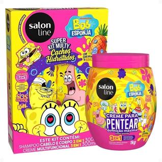 Kit Salon Line Kids Bob Esponja Sos Cachos: Shampoo e Creme Multifuncional 300ml + Creme P