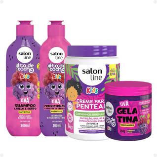 Kit Salon Line Kids: Shampoo e Condicionador + Creme para Pentear 1kg e Gelatina Modelador