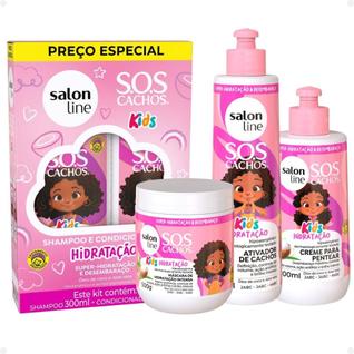 Kit Salon Line SOS Cachos Kids: Shampoo e Condicionador + Creme para Pentear, Ativador de 