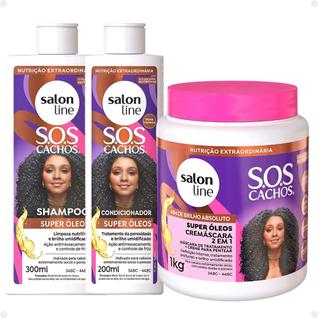 Kit Salon Line SOS Cachos Super Óleos: Shampoo 300ml e Condicionador 200ml + Cremáscara 2 
