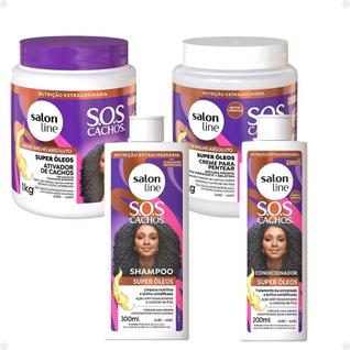 Kit Salon Line SOS Cachos Super Óleos: Shampoo 300ml e Condicionador 200ml + Creme Para Pe