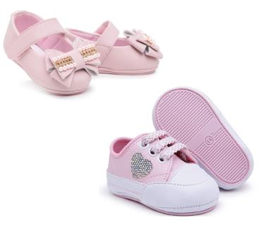 Kit Sapato + Tênis Infantil Menina Bebê Recém Nascido Do 14 Ao 19