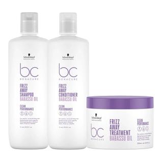 Kit Schwarzkopf BC Bonacure Frizz Away - Shampoo 1L + Condicionador 1L + Máscara 500ml