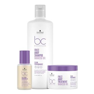 Kit Schwarzkopf BC Bonacure Frizz Away - Shampoo 1L + Máscara 500ml + Smoothing Oil 50ml