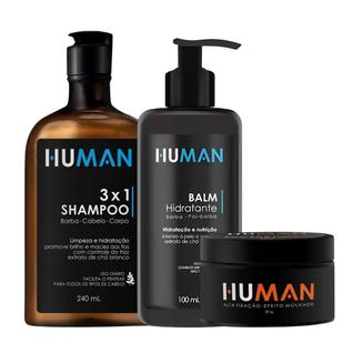 Kit Shampoo 31 Creme Balm Pós Barba Pomada Efeito Molhado Brilho Forte Human 50g