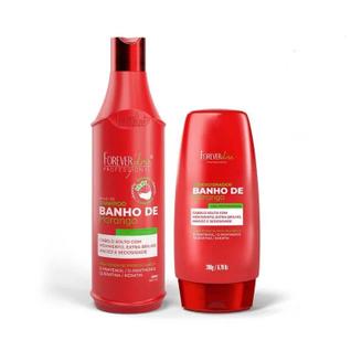 Kit Shampoo e Condicionador Banho de Verniz Morango Forever Liss Hidratação Maciez e Brilh