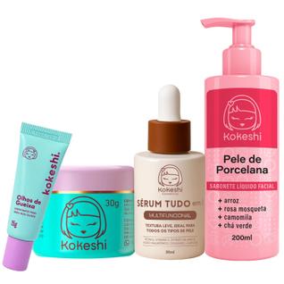 Kit Skin Care Kokeshi Sabonete Sérum Facial Tudo em 1 Pele de Porcelana Kokeshi Olhos de G