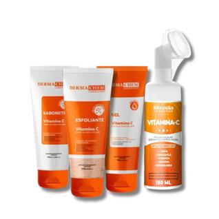 Kit Skincare Vitamina C Anti Idade Clareador Dermachem, Mousse Micelar Limpeza Facial Vita