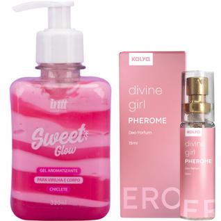 Kit Sweet Glow Girl Hidratante Beijavel Chiclete e Perfume de Bolso Sedução Amadeirado Flo