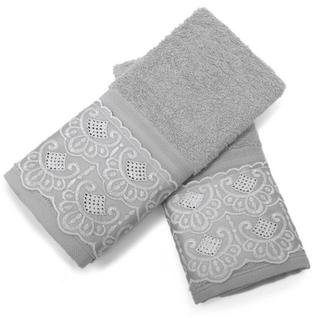 Kit Toalha Social Lavabo 100 Algodão Egípcio Felpudo Barra com Renda Bordada Linha Cristal