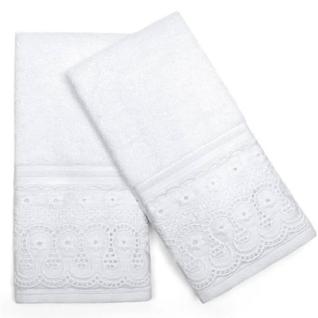 Kit Toalha Social Lavabo 100 Algodão Egípcio Felpudo Fio Penteado Barra com Renda Bordada 