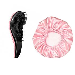 KIt Touca de Cetim Anti frizz + Escova Pente Mágica para Desembaraçar Cabelo sem Quebra do