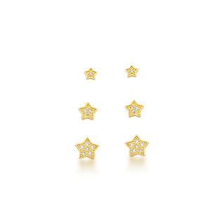 Kit Trio de brincos Estrelas banhadas a Ouro 18k