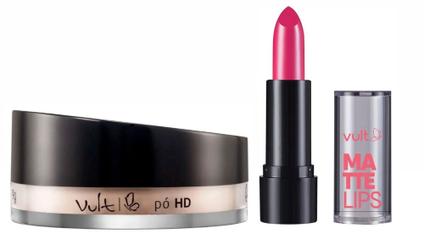 Kit Vult - Pó facial HD Translúcido & Batom Lips Rosa Fúcsia