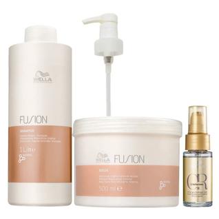 Kit Wella Professionals Fusion Shampoo 1 Litro e Máscara 500gr + Oil Reflections 30ml + Vá