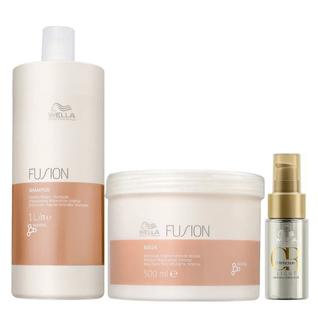 Kit Wella Professionals Fusion Shampoo 1 Litro e Máscara 500gr + Oil Reflections Light 30m